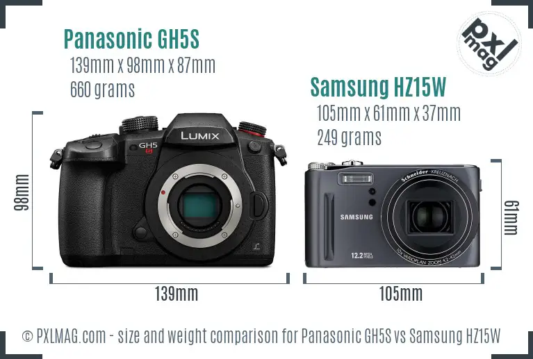 Panasonic GH5S vs Samsung HZ15W size comparison Panasonic GH5S vs Samsung HZ15W size comparison