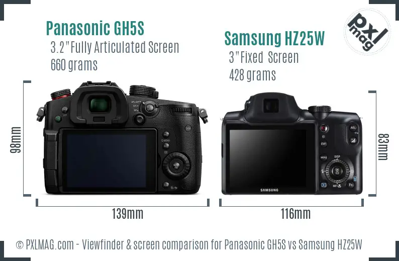 Panasonic GH5S vs Samsung HZ25W Screen and Viewfinder comparison