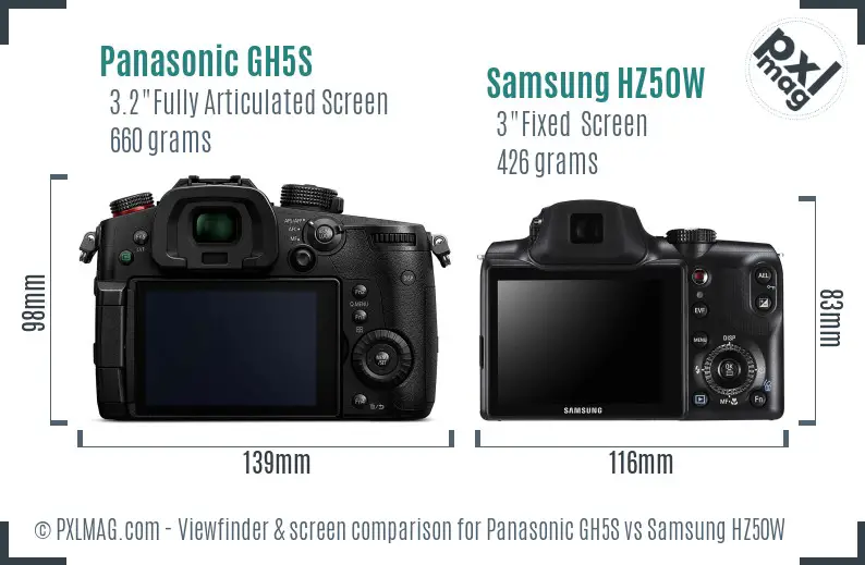 Panasonic GH5S vs Samsung HZ50W Screen and Viewfinder comparison