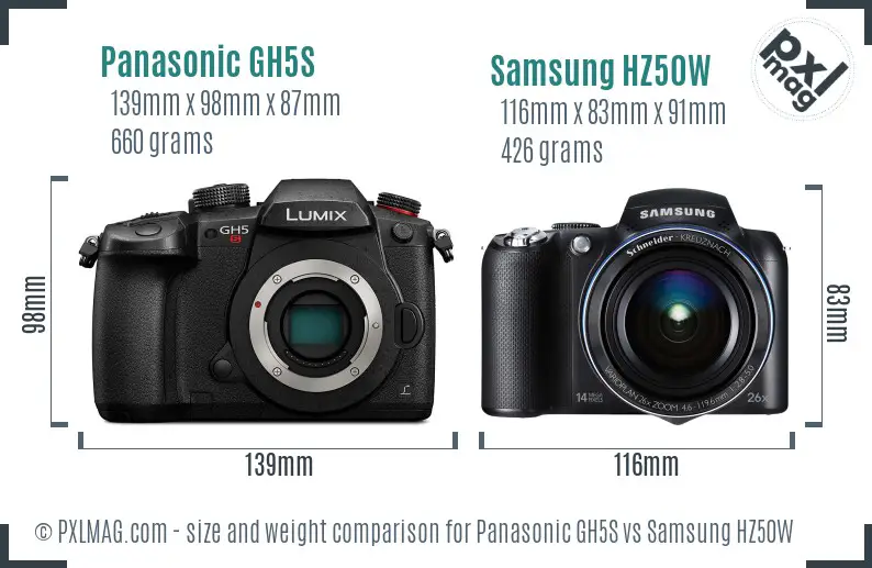 Panasonic GH5S vs Samsung HZ50W size comparison Panasonic GH5S vs Samsung HZ50W size comparison