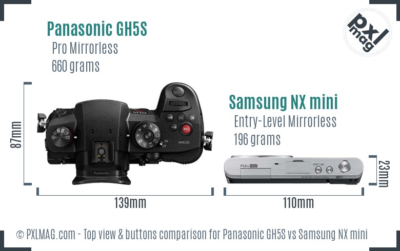 Panasonic GH5S vs Samsung NX mini top view buttons comparison