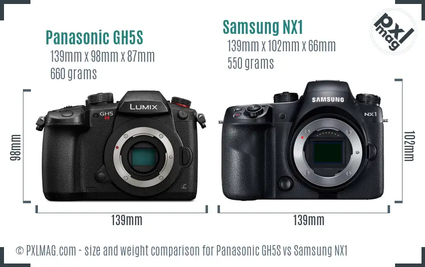 Panasonic GH5S vs Samsung NX1 size comparison