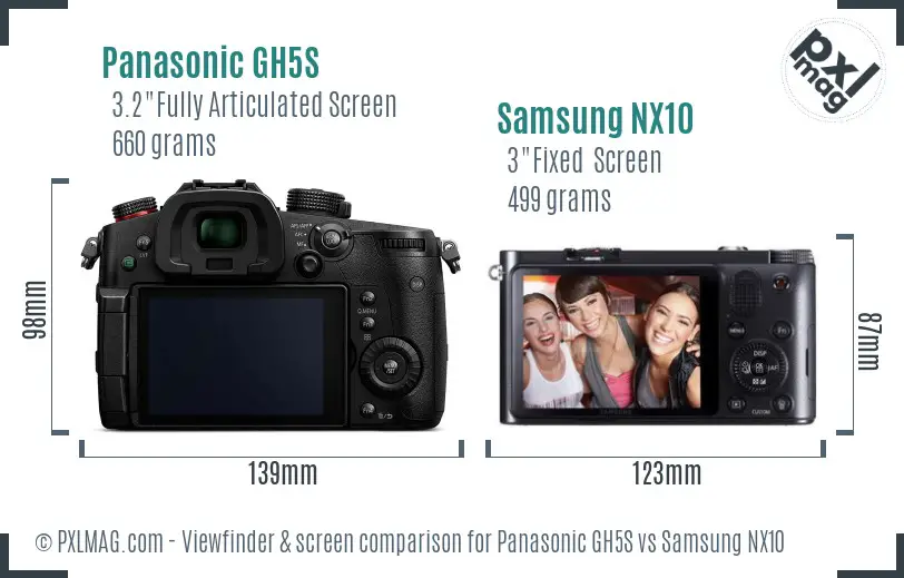 Panasonic GH5S vs Samsung NX10 Screen and Viewfinder comparison