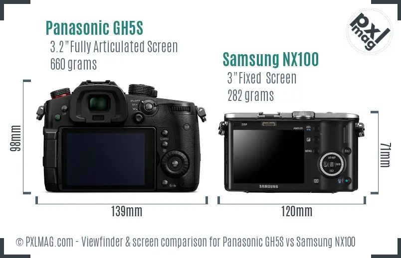 Panasonic GH5S vs Samsung NX100 Screen and Viewfinder comparison