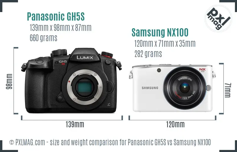 Panasonic GH5S vs Samsung NX100 size comparison