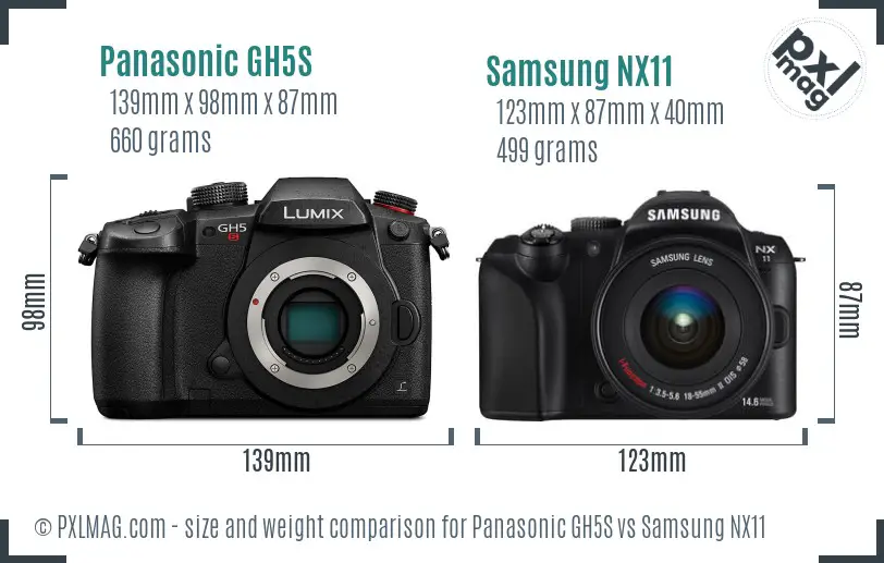 Panasonic GH5S vs Samsung NX11 size comparison