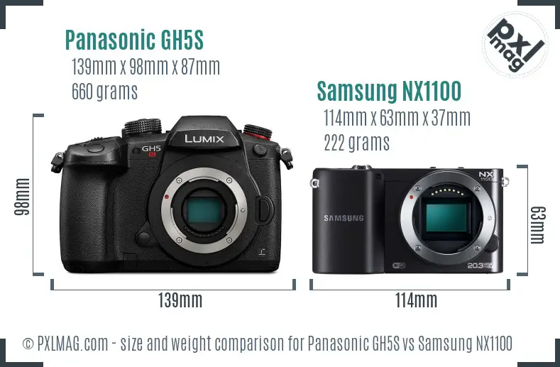 Panasonic GH5S vs Samsung NX1100 size comparison