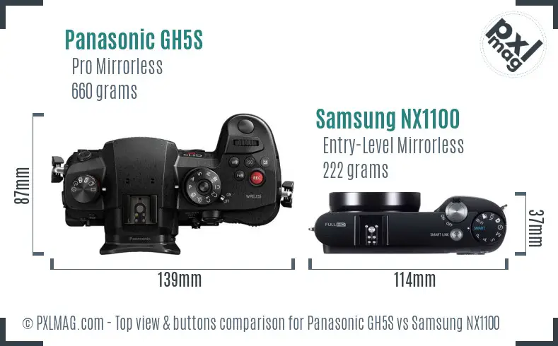 Panasonic GH5S vs Samsung NX1100 top view buttons comparison