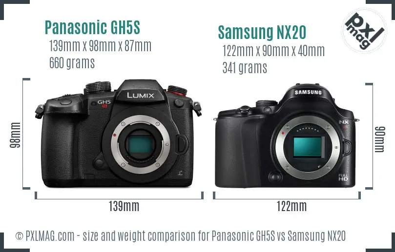 Panasonic GH5S vs Samsung NX20 size comparison