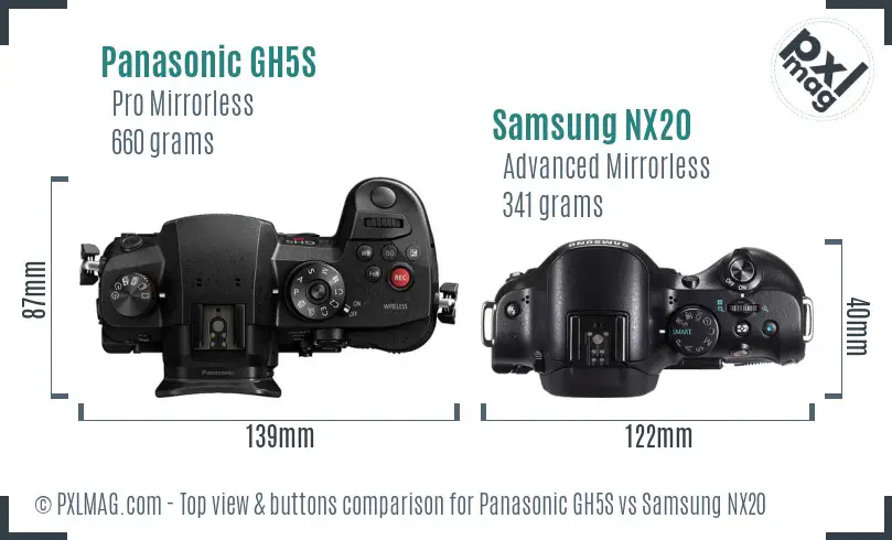 Panasonic GH5S vs Samsung NX20 top view buttons comparison