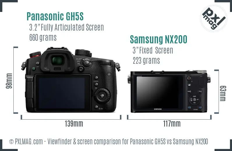 Panasonic GH5S vs Samsung NX200 Screen and Viewfinder comparison