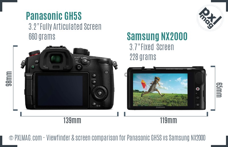 Panasonic GH5S vs Samsung NX2000 Screen and Viewfinder comparison