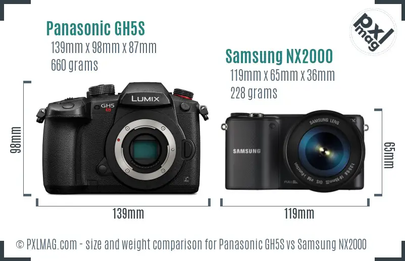 Panasonic GH5S vs Samsung NX2000 size comparison