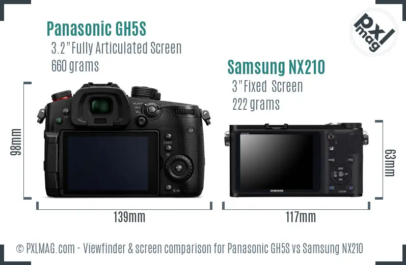 Panasonic GH5S vs Samsung NX210 Screen and Viewfinder comparison