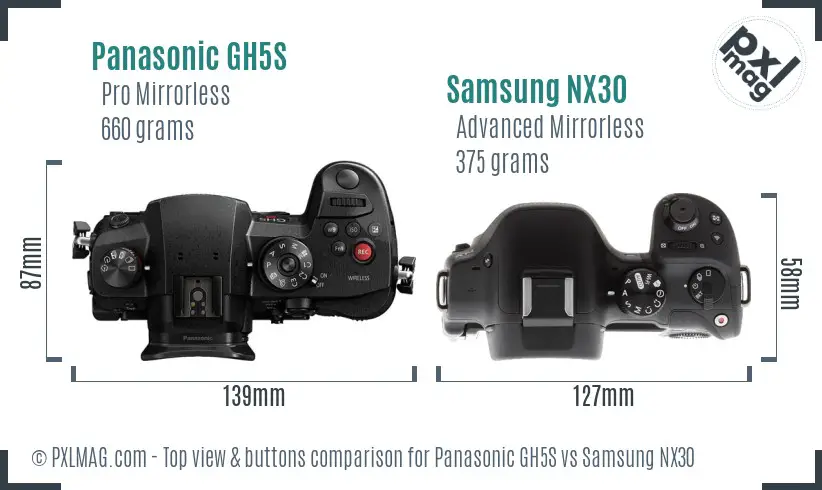 Panasonic GH5S vs Samsung NX30 top view buttons comparison