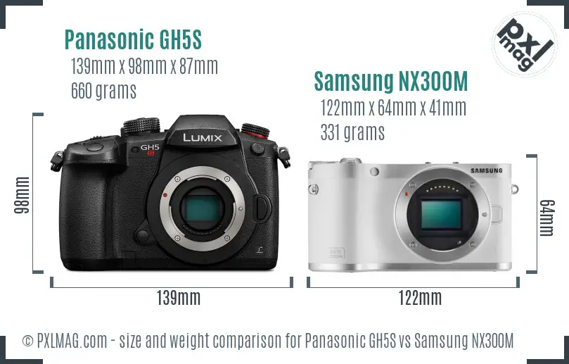 Panasonic GH5S vs Samsung NX300M size comparison