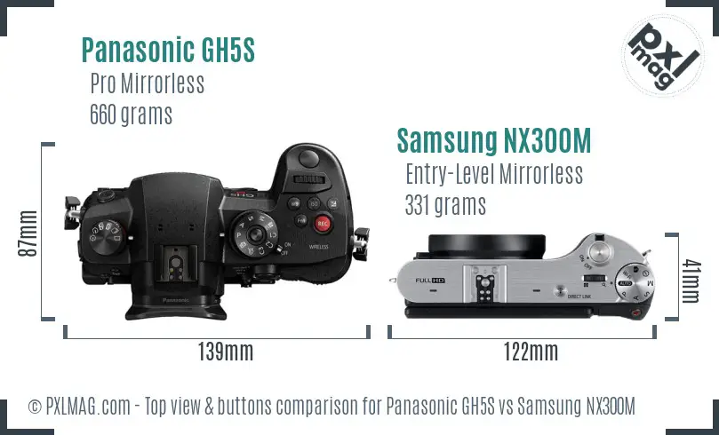 Panasonic GH5S vs Samsung NX300M top view buttons comparison