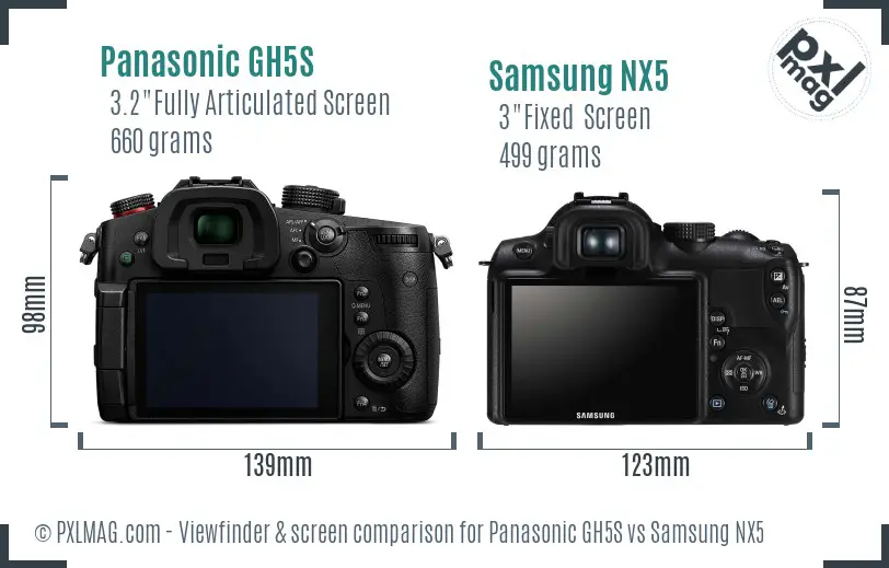 Panasonic GH5S vs Samsung NX5 Screen and Viewfinder comparison
