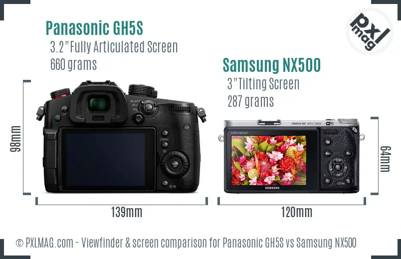 Panasonic GH5S vs Samsung NX500 Screen and Viewfinder comparison