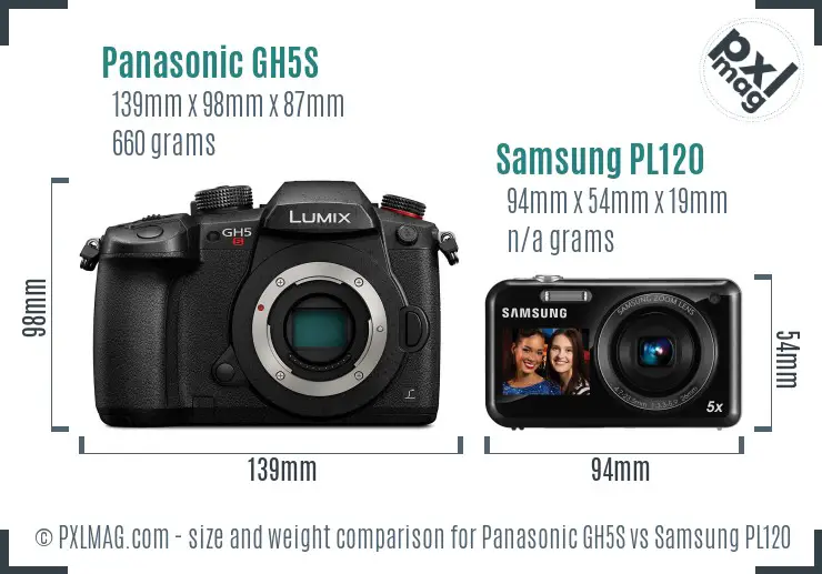 Panasonic GH5S vs Samsung PL120 size comparison Panasonic GH5S vs Samsung PL120 size comparison