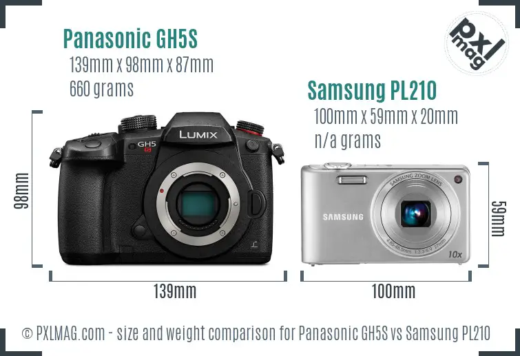 Panasonic GH5S vs Samsung PL210 size comparison