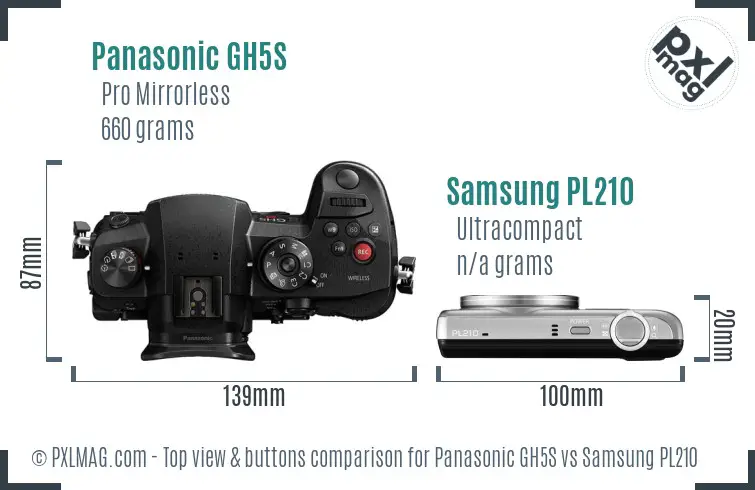 Panasonic GH5S vs Samsung PL210 top view buttons comparison