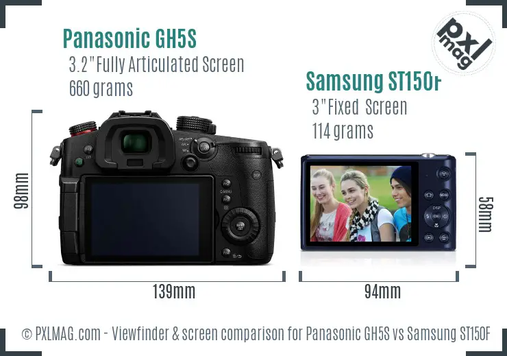 Panasonic GH5S vs Samsung ST150F Screen and Viewfinder comparison