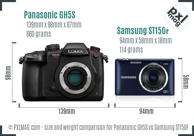 Panasonic GH5S vs Samsung ST150F size comparison