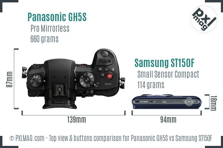 Panasonic GH5S vs Samsung ST150F top view buttons comparison