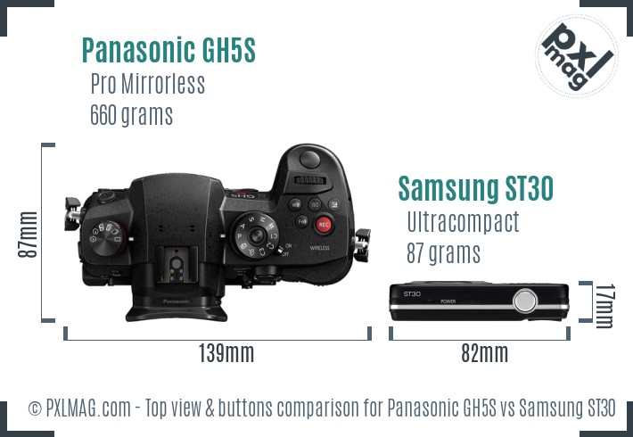 Panasonic GH5S vs Samsung ST30 top view buttons comparison