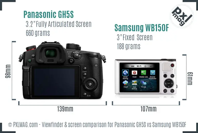 Panasonic GH5S vs Samsung WB150F Screen and Viewfinder comparison