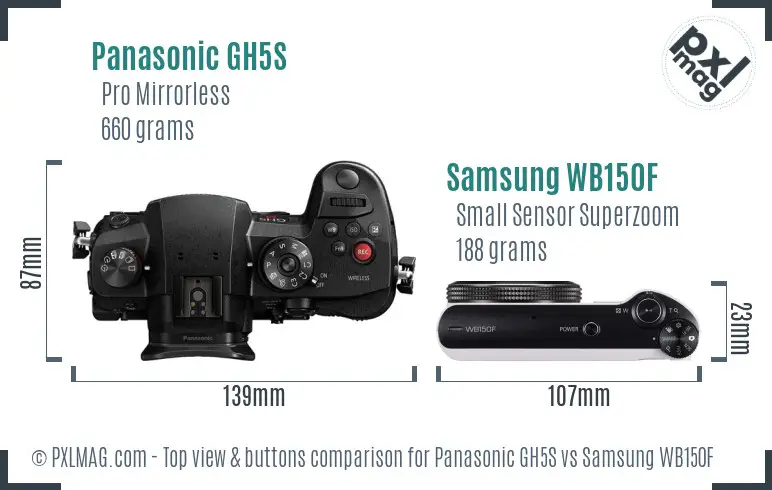 Panasonic GH5S vs Samsung WB150F top view buttons comparison