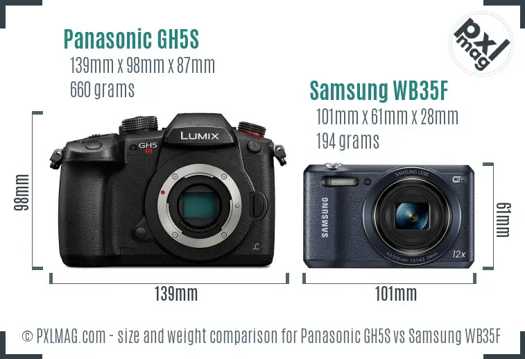 Panasonic GH5S vs Samsung WB35F size comparison Panasonic GH5S vs Samsung WB35F size comparison