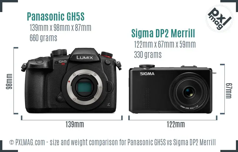 Panasonic GH5S vs Sigma DP2 Merrill size comparison