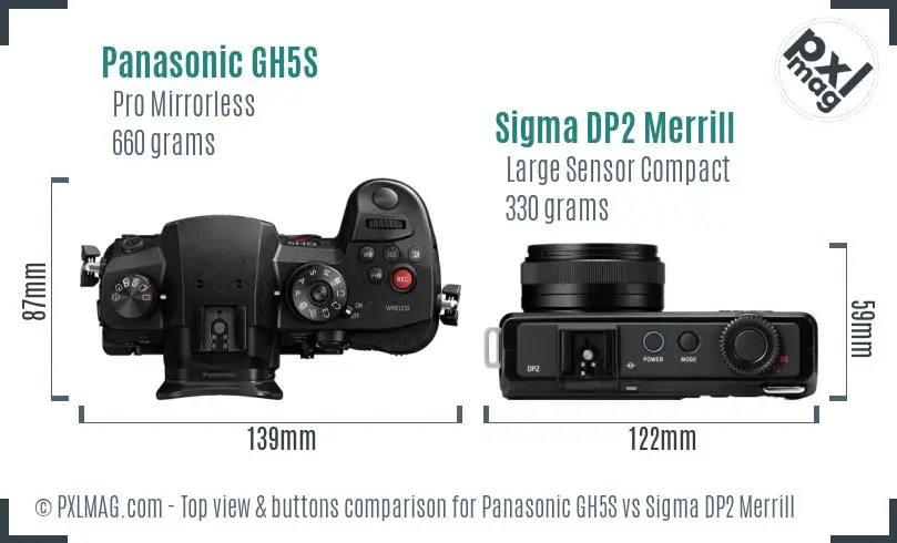 Panasonic GH5S vs Sigma DP2 Merrill top view buttons comparison