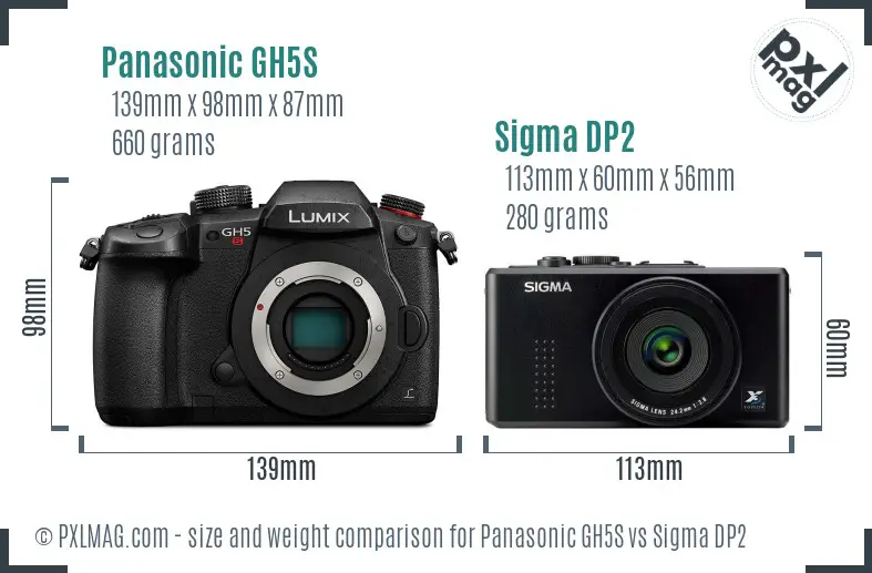 Panasonic GH5S vs Sigma DP2 size comparison