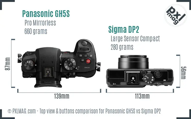 Panasonic GH5S vs Sigma DP2 top view buttons comparison