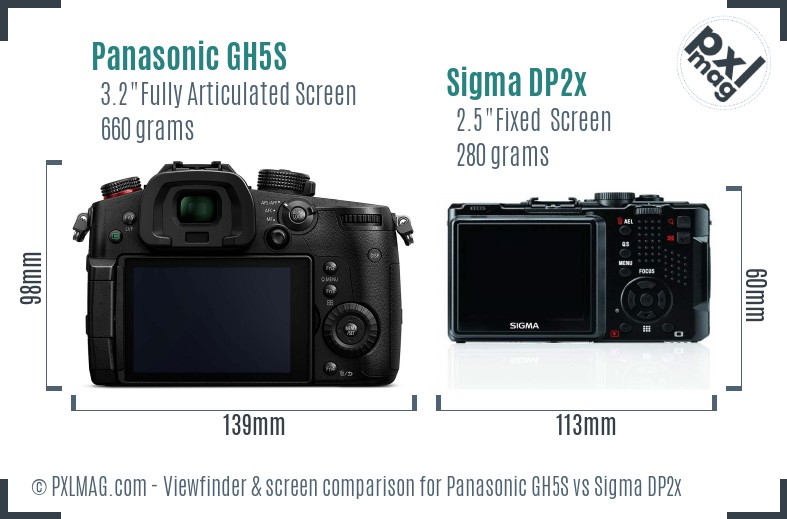 Panasonic GH5S vs Sigma DP2x Screen and Viewfinder comparison