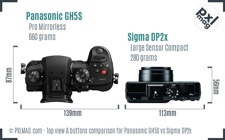 Panasonic GH5S vs Sigma DP2x top view buttons comparison