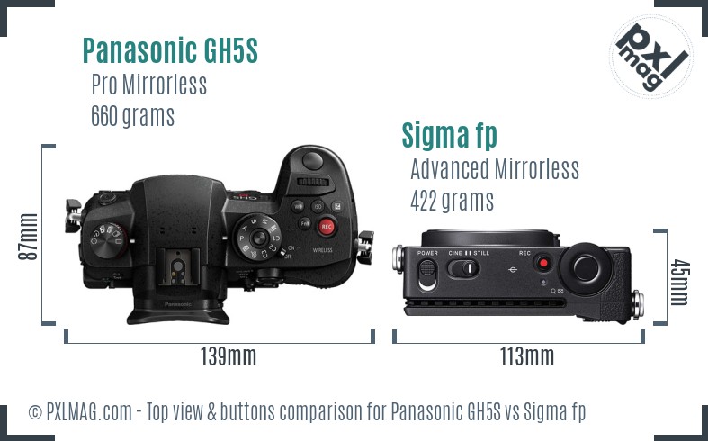 Panasonic GH5S vs Sigma fp top view buttons comparison