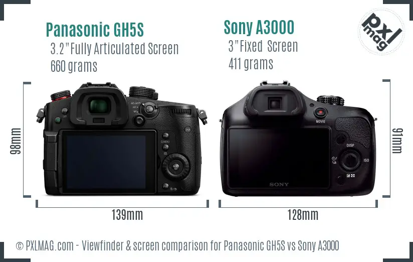Panasonic GH5S vs Sony A3000 Screen and Viewfinder comparison Panasonic GH5S vs Sony A3000 Screen and Viewfinder comparison