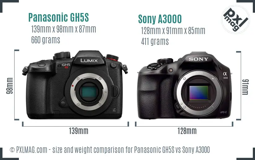 Panasonic GH5S vs Sony A3000 size comparison Panasonic GH5S vs Sony A3000 size comparison