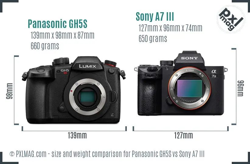 Panasonic GH5S vs Sony A7 III size comparison