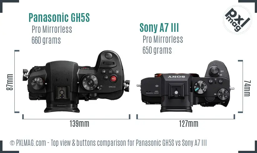 Panasonic GH5S vs Sony A7 III top view buttons comparison