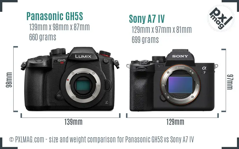 Panasonic GH5S vs Sony A7 IV size comparison