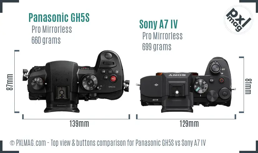 Panasonic GH5S vs Sony A7 IV top view buttons comparison