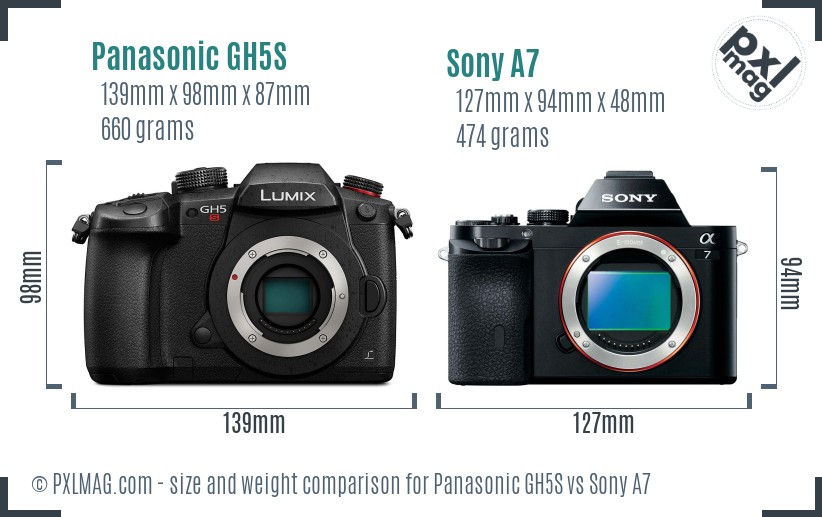 Panasonic GH5S vs Sony A7 size comparison