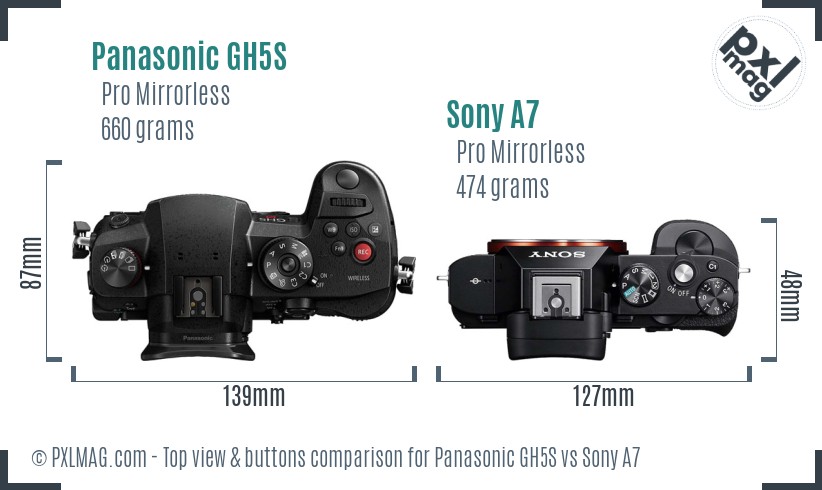 Panasonic GH5S vs Sony A7 top view buttons comparison