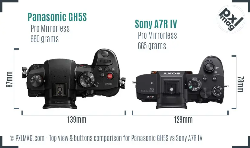 Panasonic GH5S vs Sony A7R IV top view buttons comparison