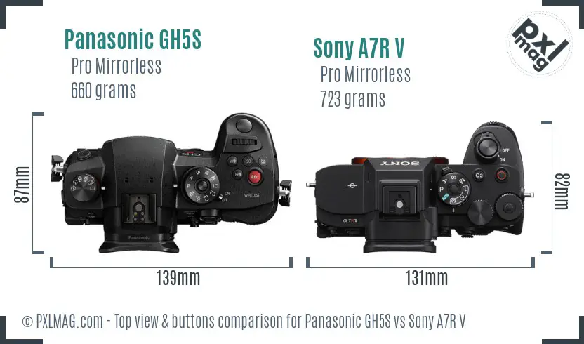 Panasonic GH5S vs Sony A7R V top view buttons comparison